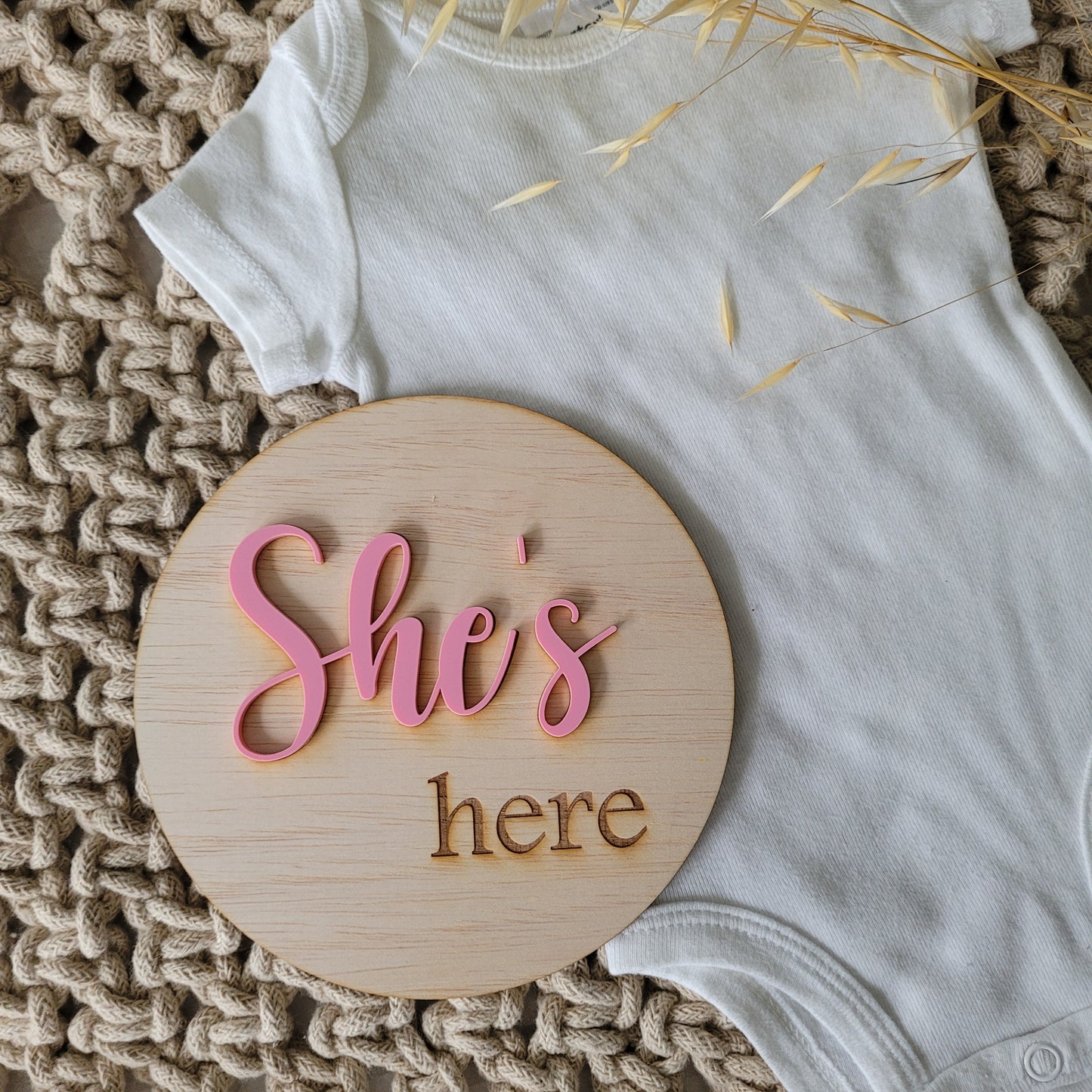 Double Sided He's here/ She's here Plaque