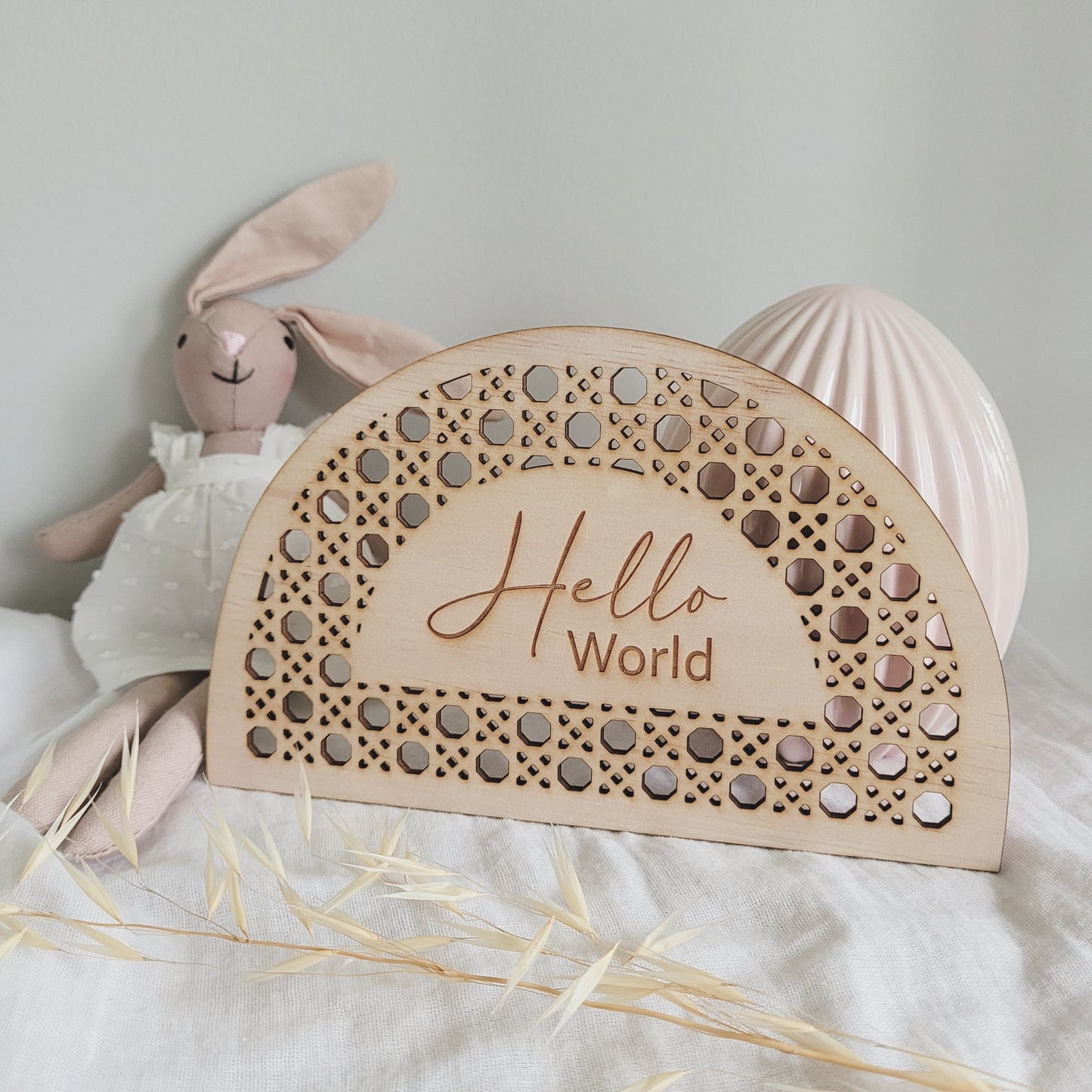Faux Rattan Hello World - Half Circle