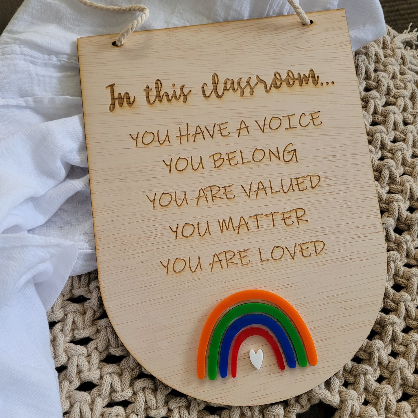 In this classroom plaque
