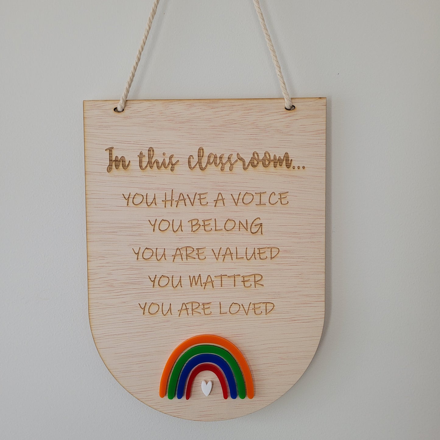 In this classroom plaque