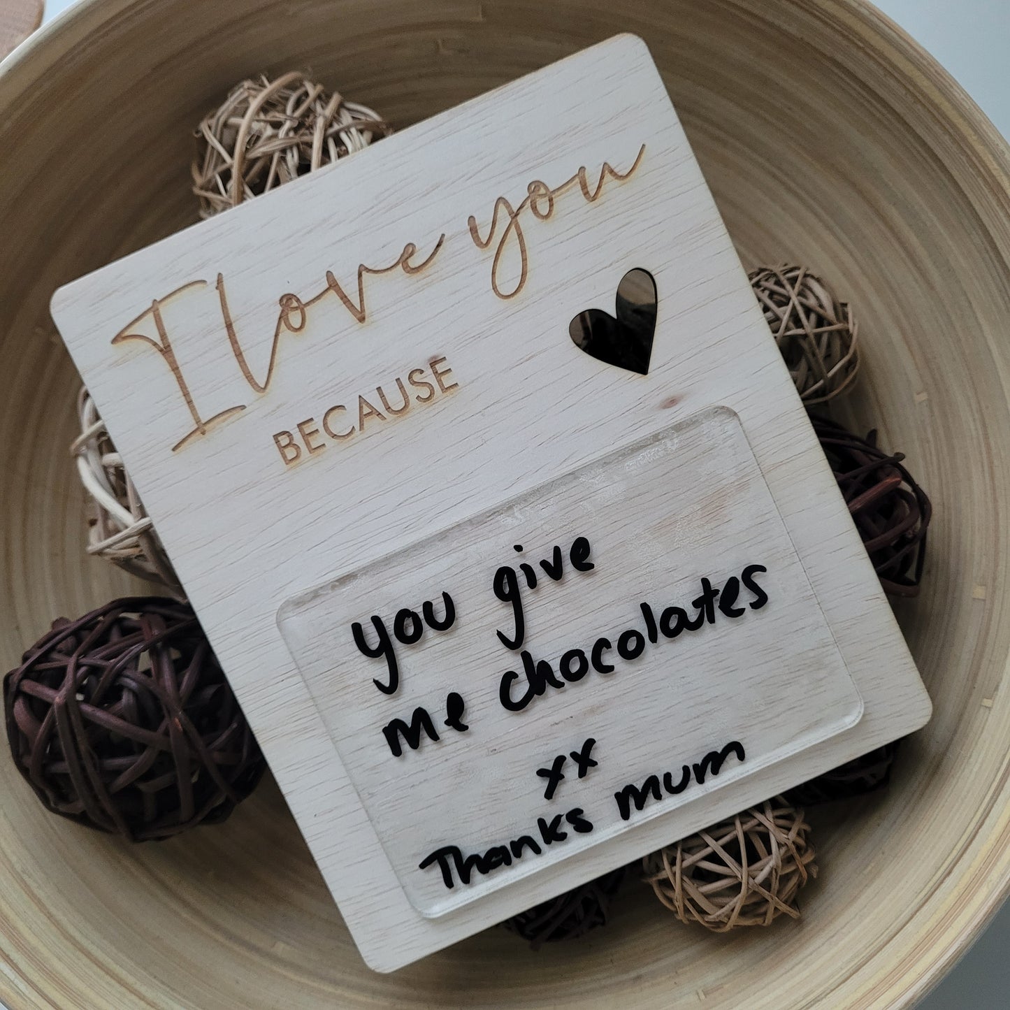 I love you because... message plaque