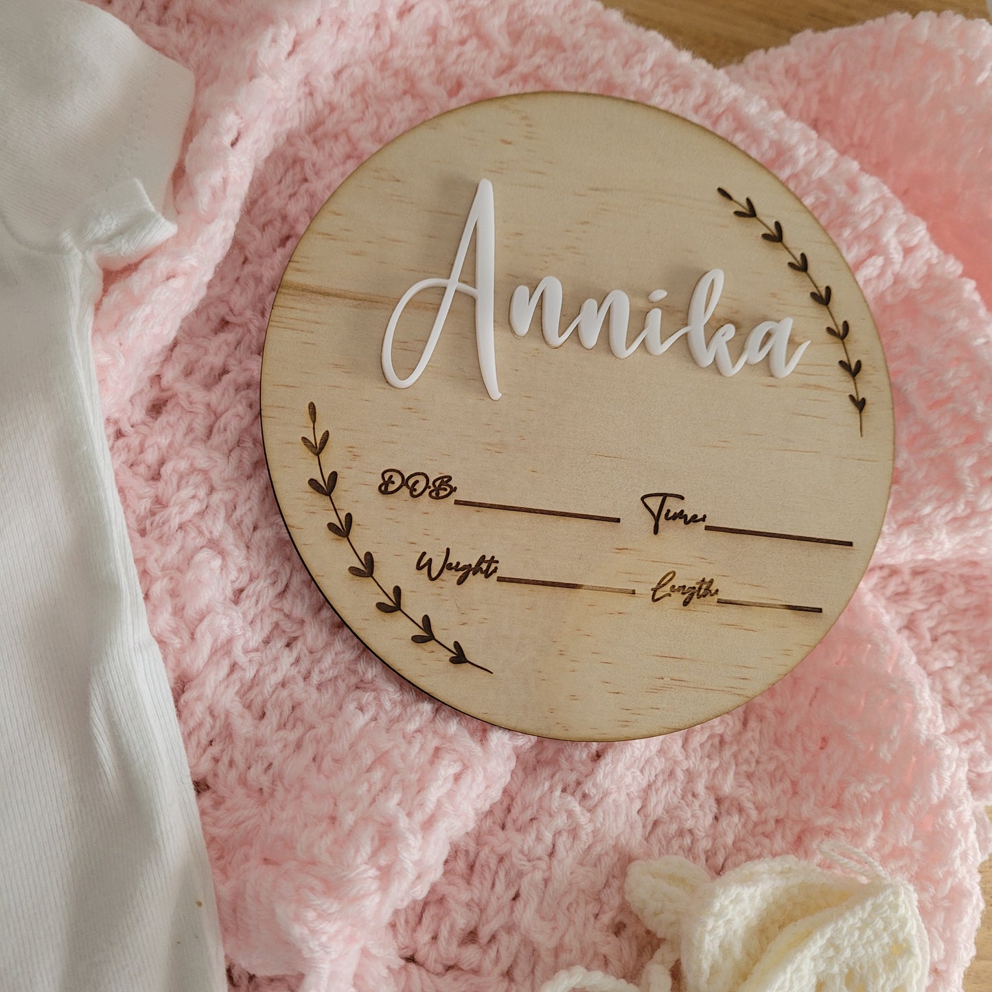 Personalised Birth Details Announcment Plaque